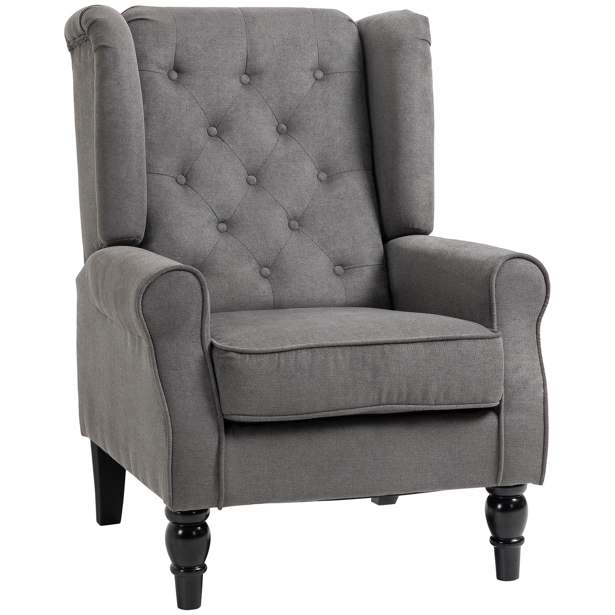 Wingback Accent Chair, Button-Tufted, Dark Gray