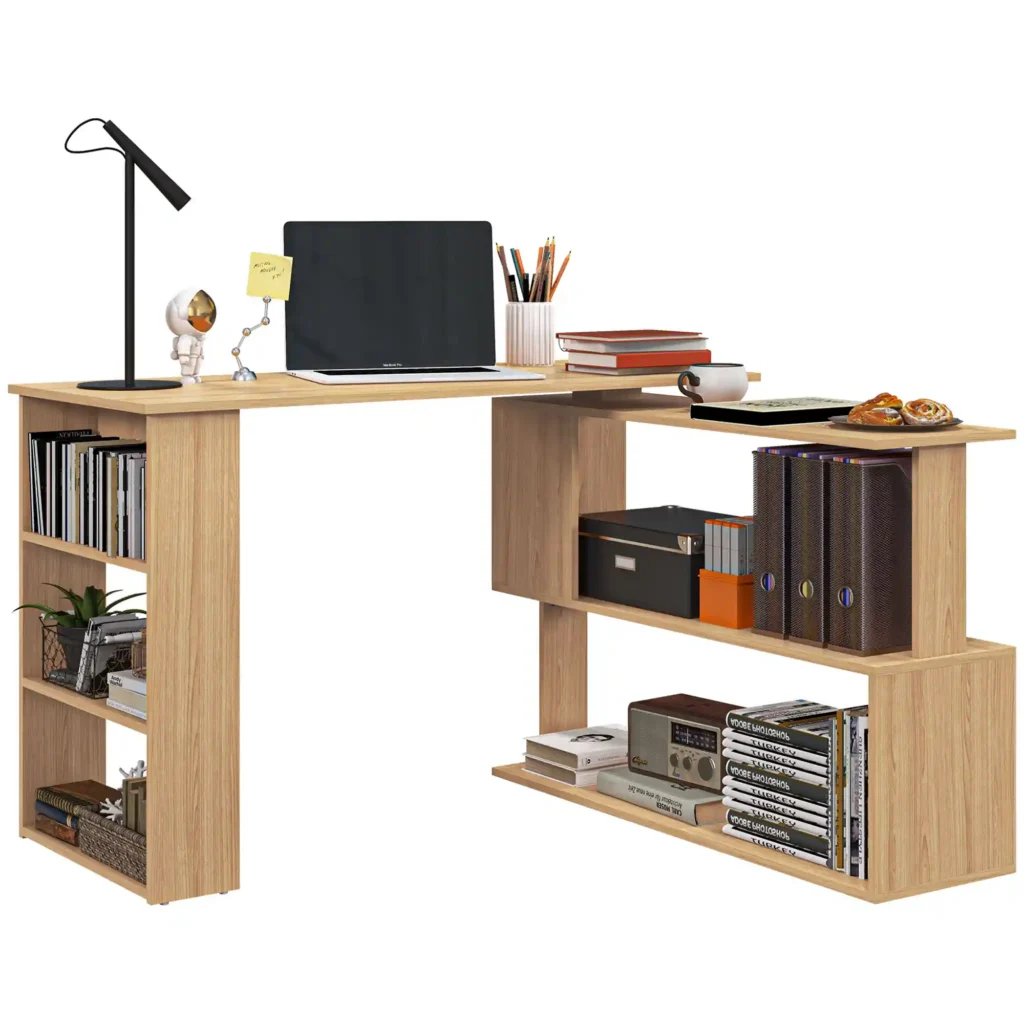 HOMCOM L Shaped Corner Desk, 360° Rotating, Maple