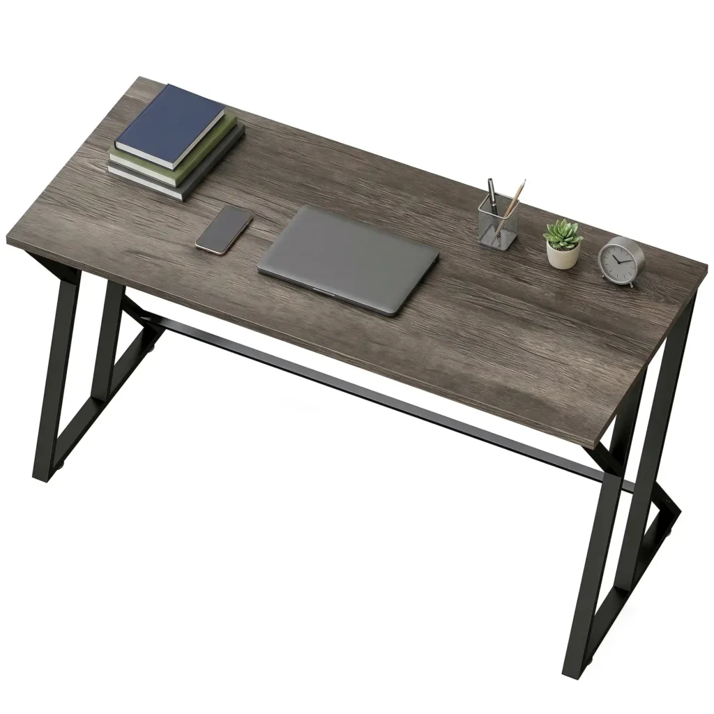 HOMCOM 55" Industrial Computer Desk, Z-Shaped Metal Leg, Gray