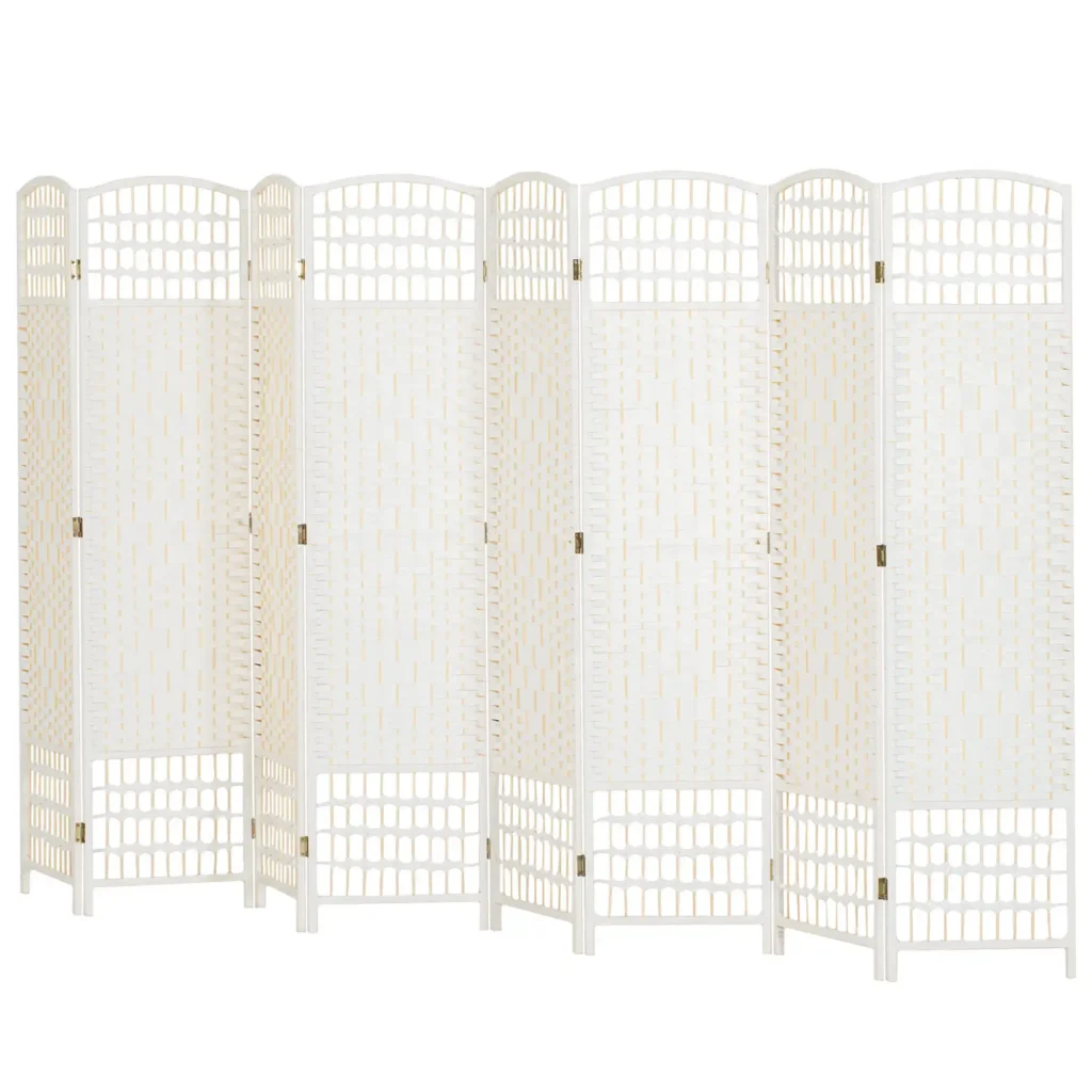 HOMCOM 8 Panel Folding Room Divider Portable Privacy Screen Wave Fiber Room Partition for Home Office White
