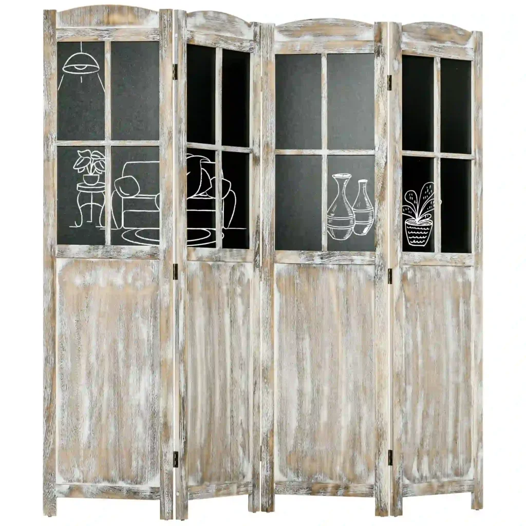 HOMCOM 5.6' Farmhouse Wood Room Divider with Black Boards, Natural