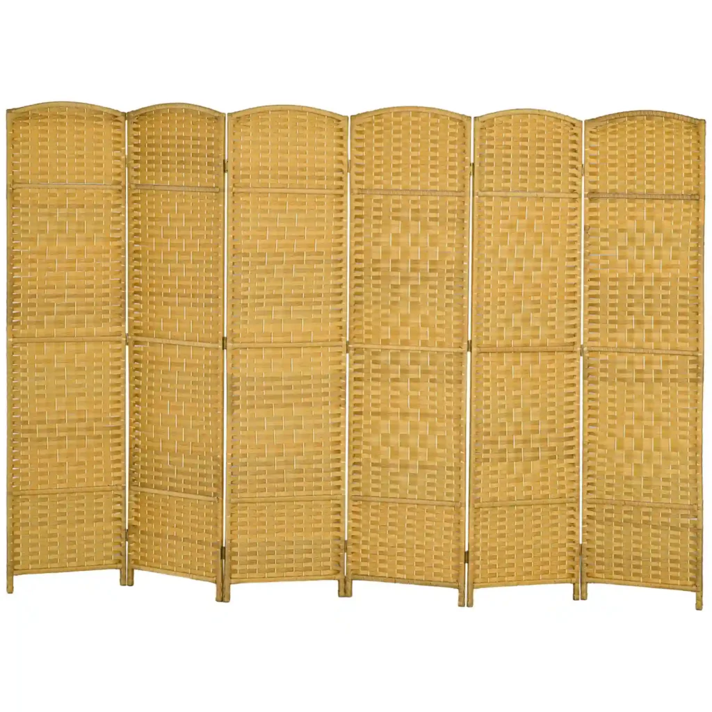 HOMCOM Folding Room Divider Screen 6 Panel 6' Tall Privacy Screen Freestanding Wood Partition for Home Office, Nature Wood